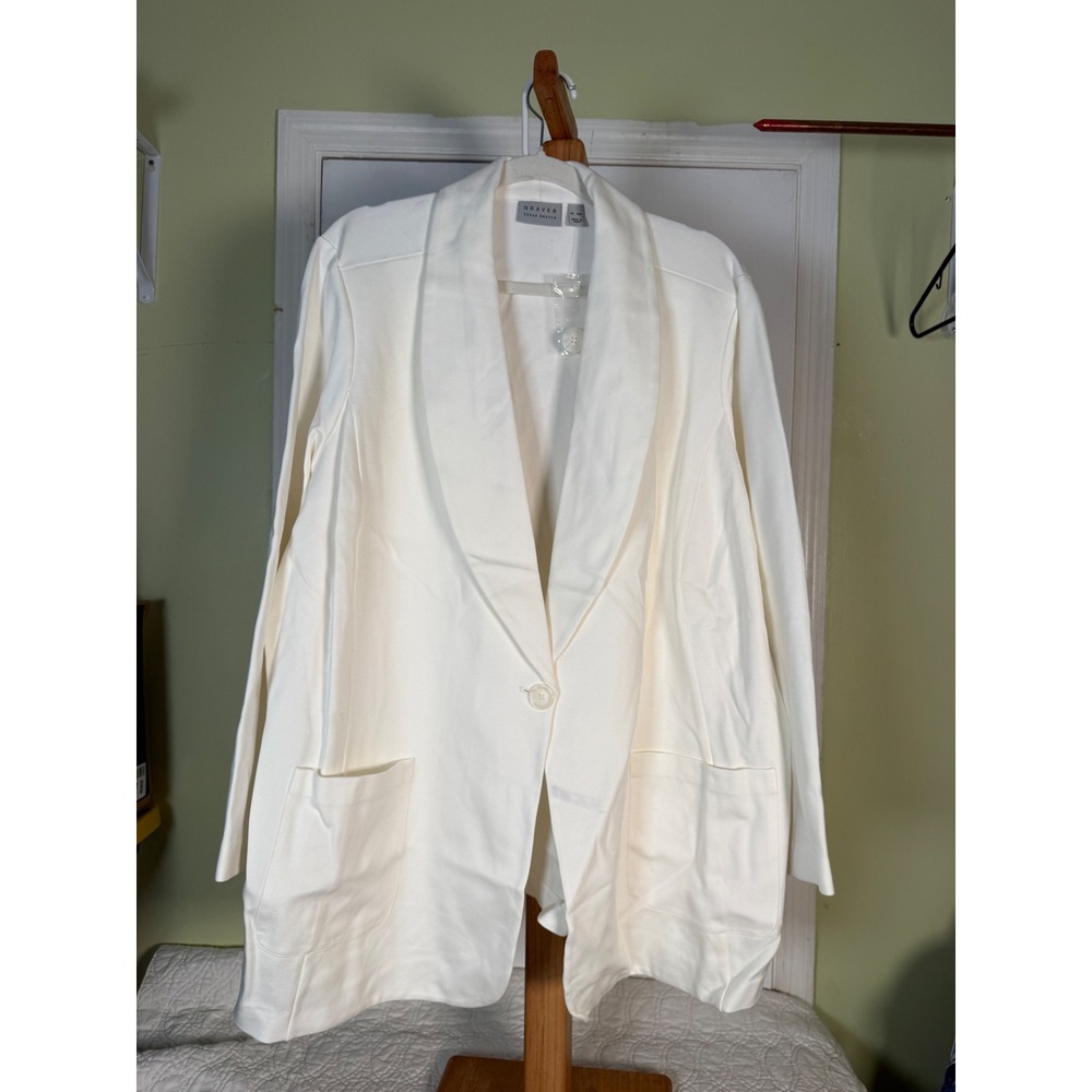 Susan Graver Graver Cream Shawl Collar Knit Blazer Single Button Jacket 4XP